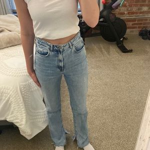 Zara Slim Straight Split Hem Jeans
